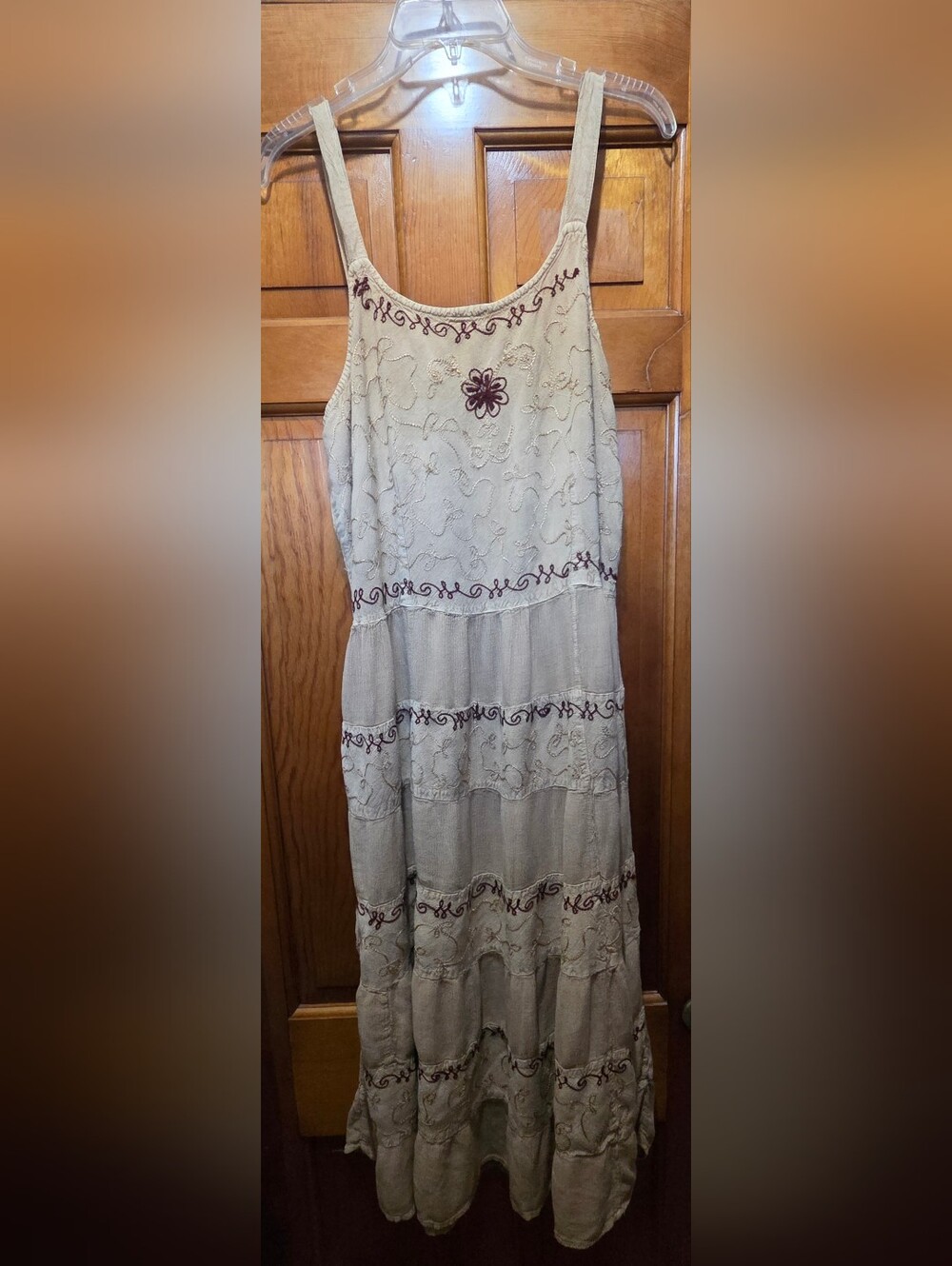 90s Vintage M.P.H. Tan Embroidered Hippie Boho Tiered Sun Dress Plus Size 2X